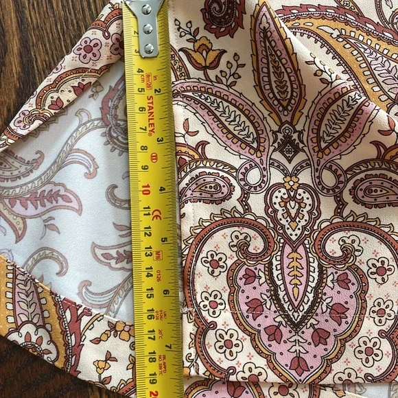 Melanie Lyne sz 14 Wide leg flowy cropped pants w paisley print brown pink gold - Picture 13 of 14